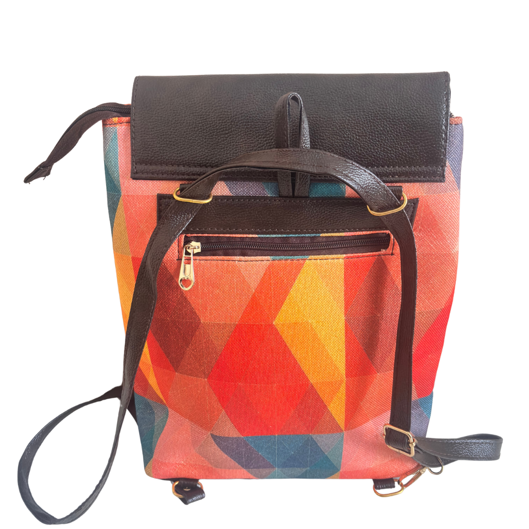 Geometric Sunset Heritage Backpack - Desert Kaleidoscope Collection | Hand-Woven Tribal Pattern