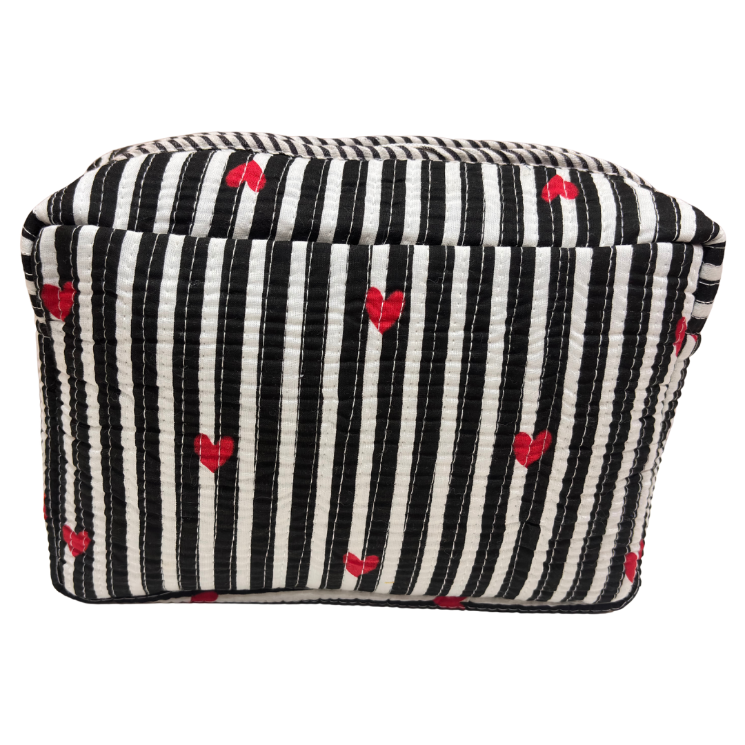 Multi-Pocket Travel Cosmetic Case with Flap & Front Zip — Handcrafted Quilted Block Print | RajPadmini