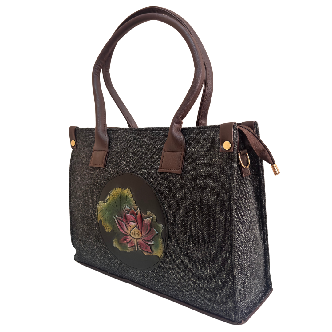 The House of RajPadmini Jute Tote Bag with Medallion Embossed Print