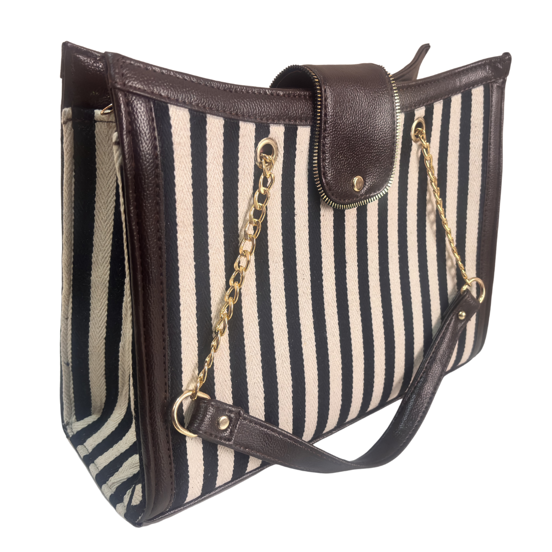 Chain Handle Tote Bag for Women | Rajasthani Block Print with Gold Chain Handles & Matching Pouch