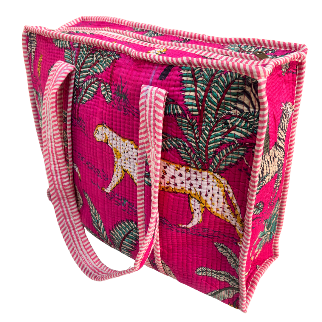 Artisan Quilted Bloom Quilted Cotton Tote - Handcrafted Shopping Companion