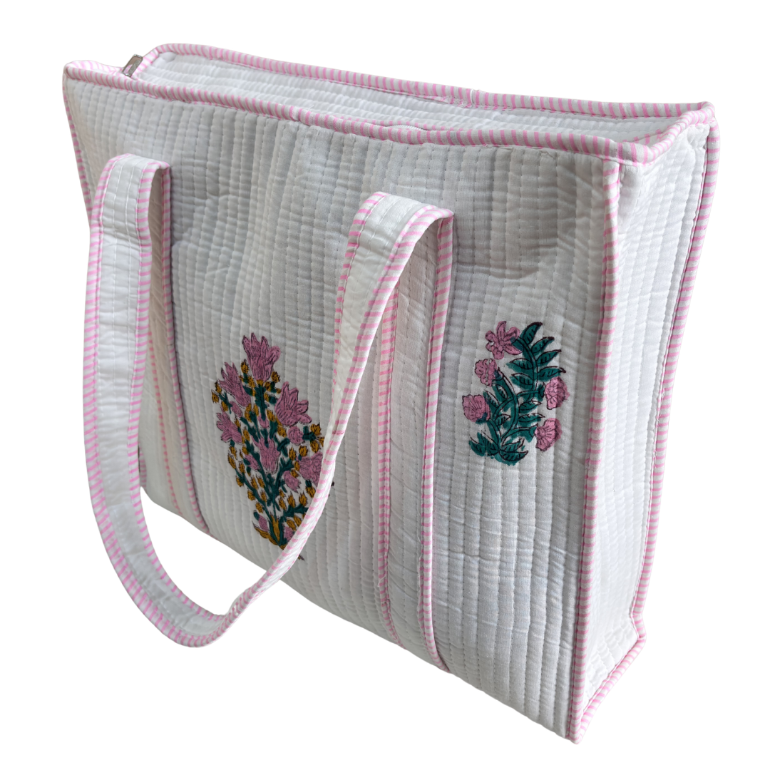 Quilted Cotton Shopping Tote Bag – Block Print, Handcrafted | The House of RajPadmini