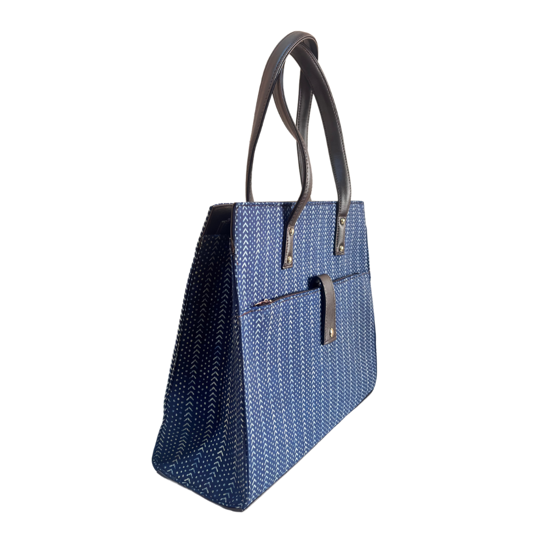 The Executive Blue Laptop Tote Bag with Complimentary Pouch - The House of RajPadmini