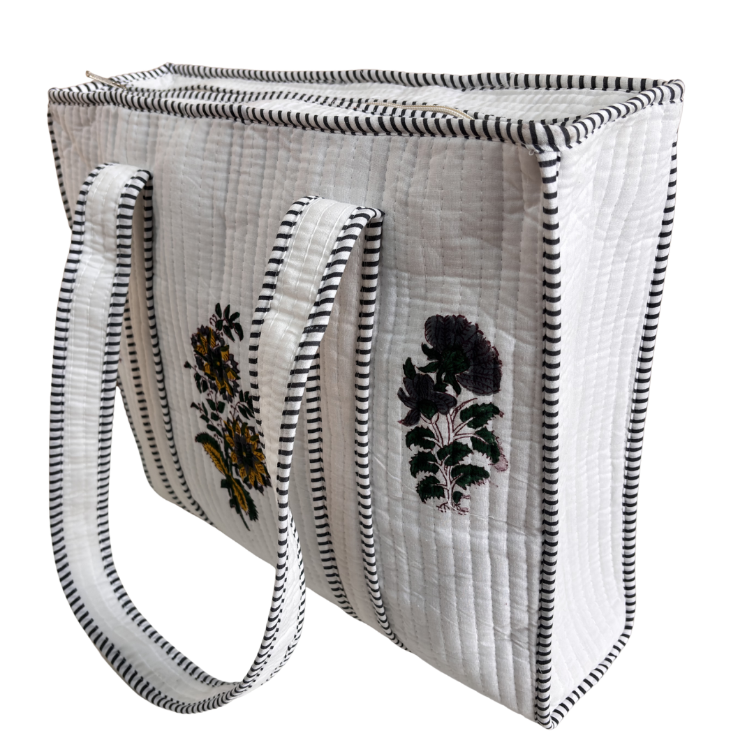 Artisan Quilted Bloom Quilted Cotton Tote - Handcrafted Shopping Companion