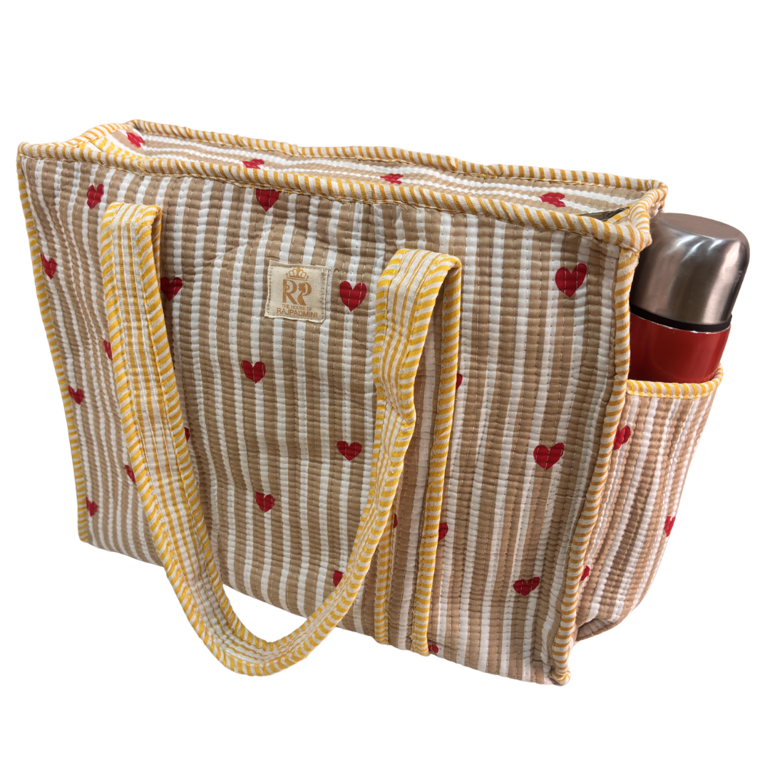 Artisan Quilted Bloom Quilted Cotton Tote - Handcrafted Shopping Companion