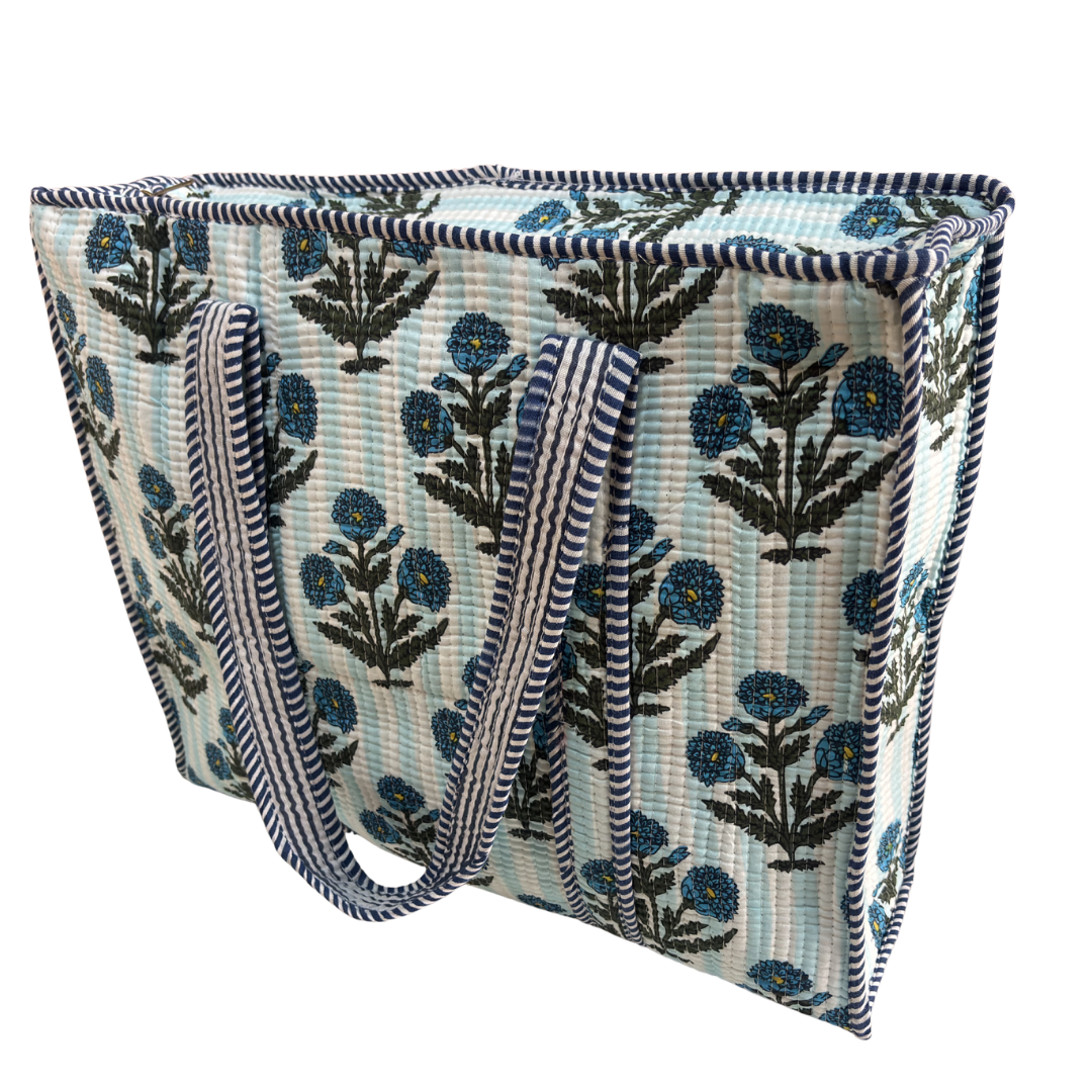 Quilted Cotton Shopping Tote Bag – Block Print, Handcrafted | The House of RajPadmini