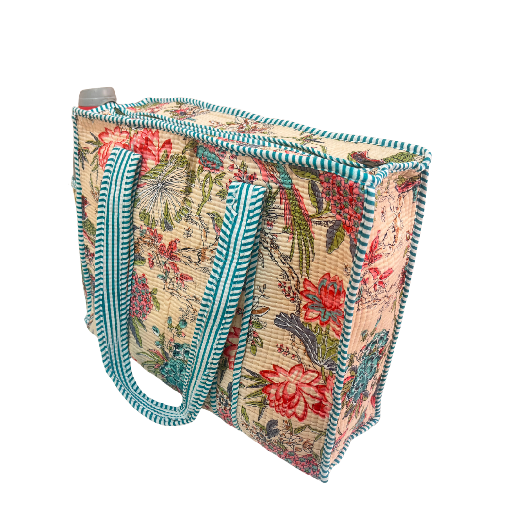 Artisan Quilted Bloom Cotton Tote - Handcrafted Shopping Companion