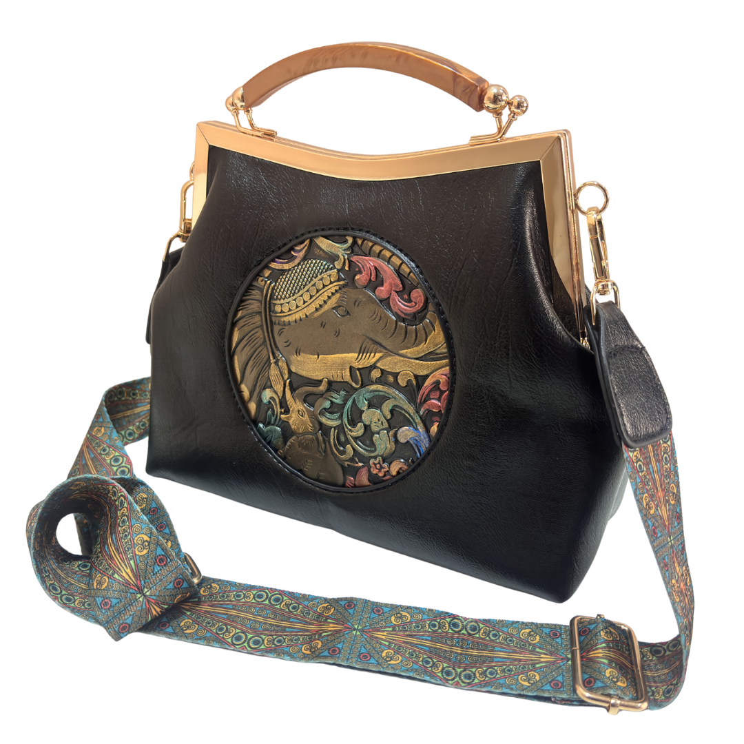Metal Elephant Satchel Bag for Women | Handcrafted Sling Handbag with Top Handle | Ethnic & Festive | The House of RajPadmini