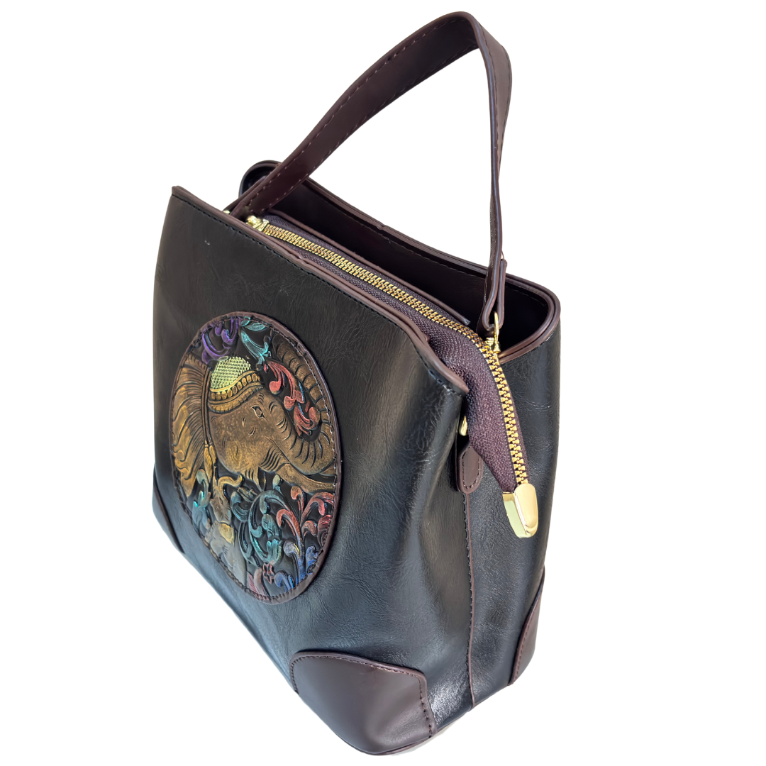 Handcrafted Elephant Design Handbag Convertible Crossbody Bag
