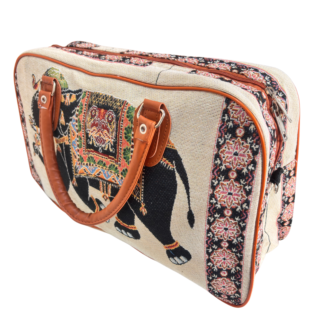 Creamy Beige Elephant Print Washable Duffle Bag