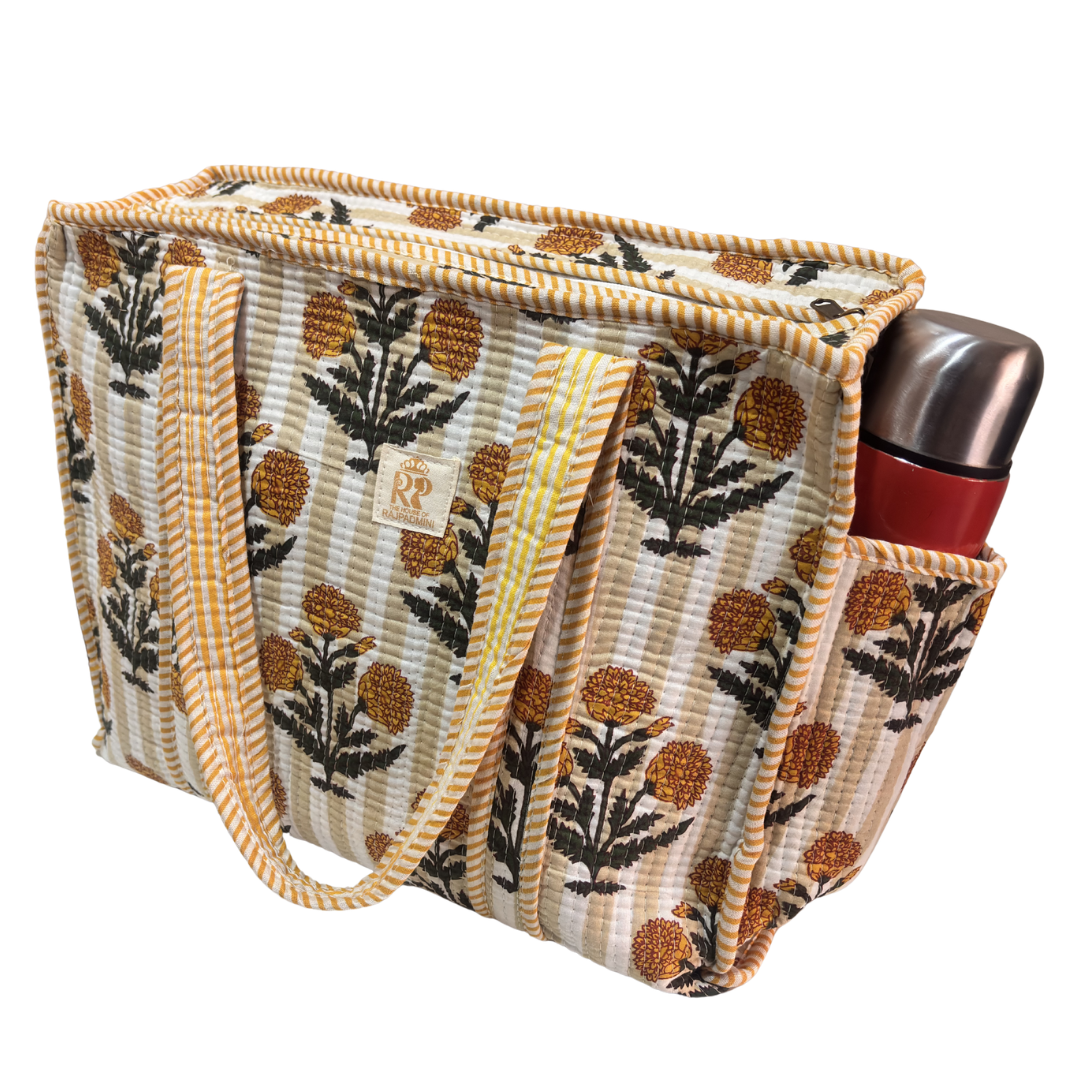 Artisan Quilted Bloom Quilted Cotton Tote - Handcrafted Shopping Companion