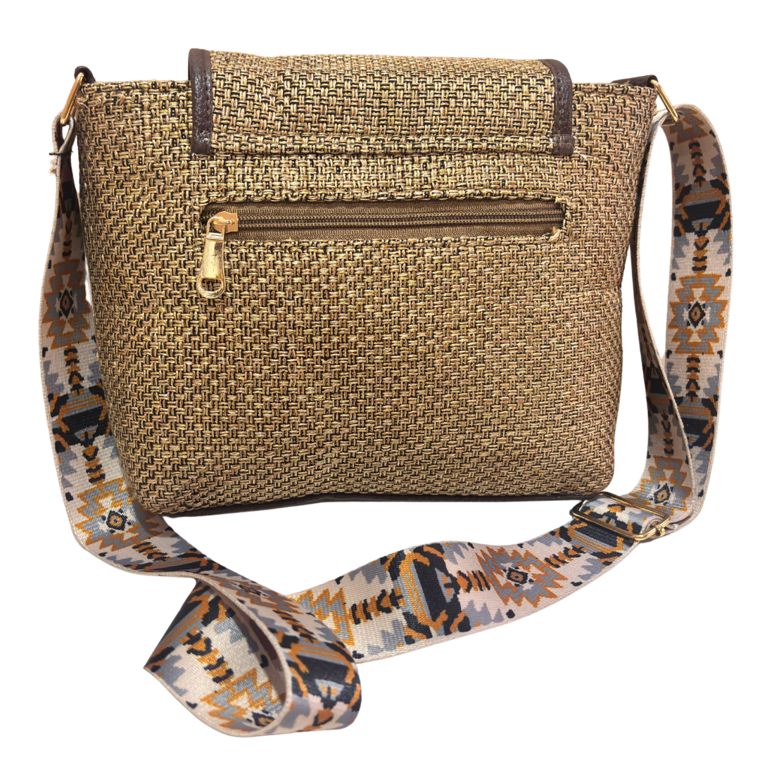 Medallion Embossed Jute Sling Bag