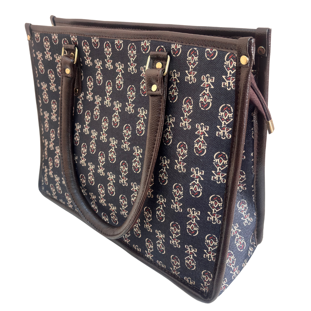 Office Tote Bag for Women | Block Print Rajasthani Tote with Laptop Space & Matching Pouch