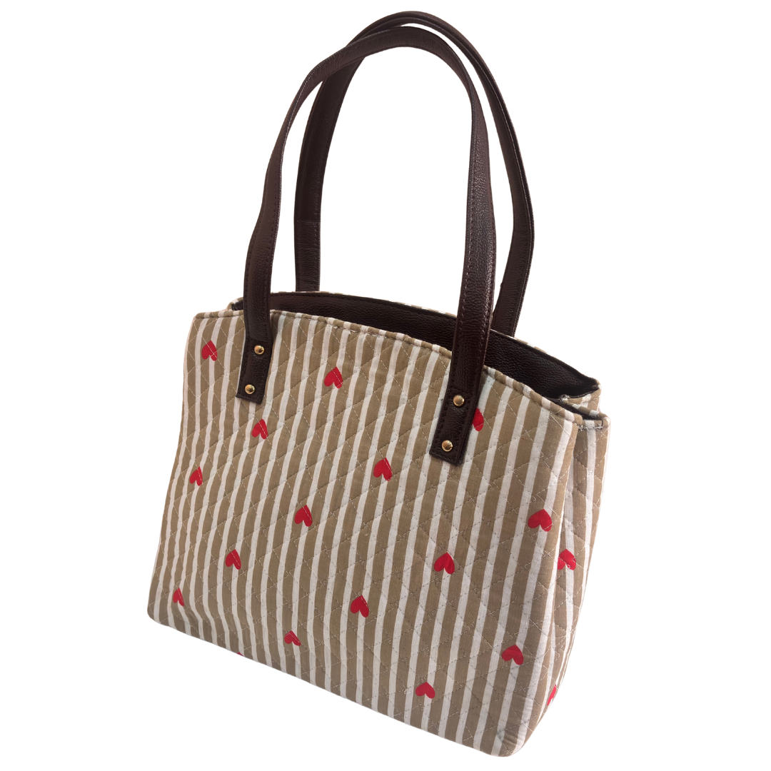 The House of RajPadmini Cross Quilted Cotton Tote Bag with Matching Pouch