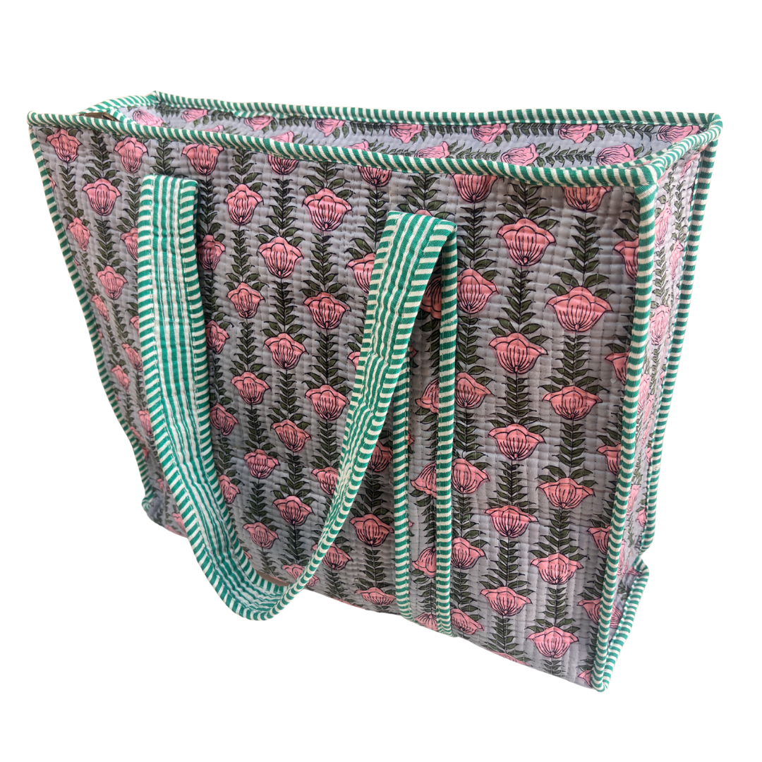 Quilted Cotton Shopping Tote Bag – Block Print, Handcrafted | The House of RajPadmini