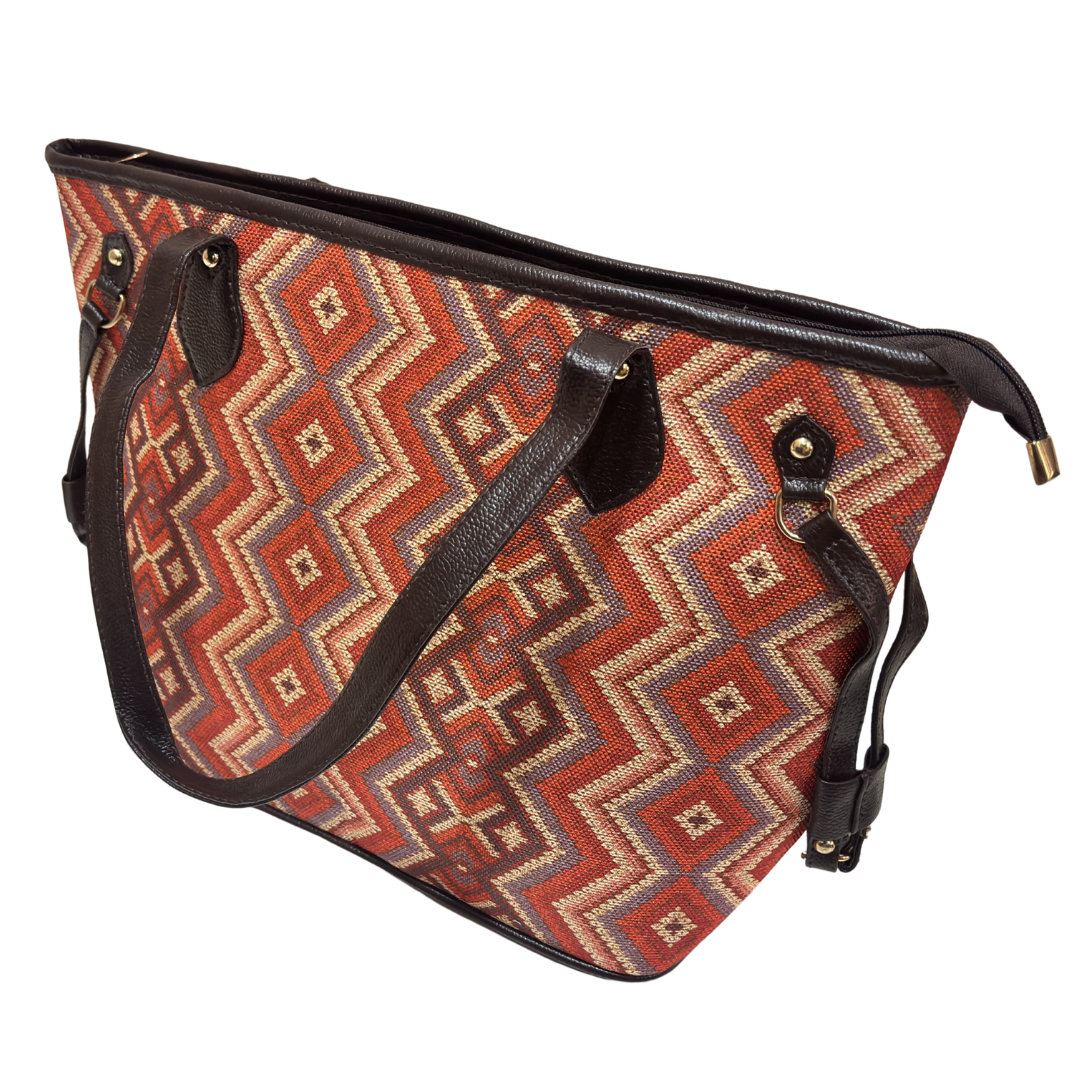 The House of RajPadmini Printed Tote Bag with Complimentary Pouch | Boho Geometric Print