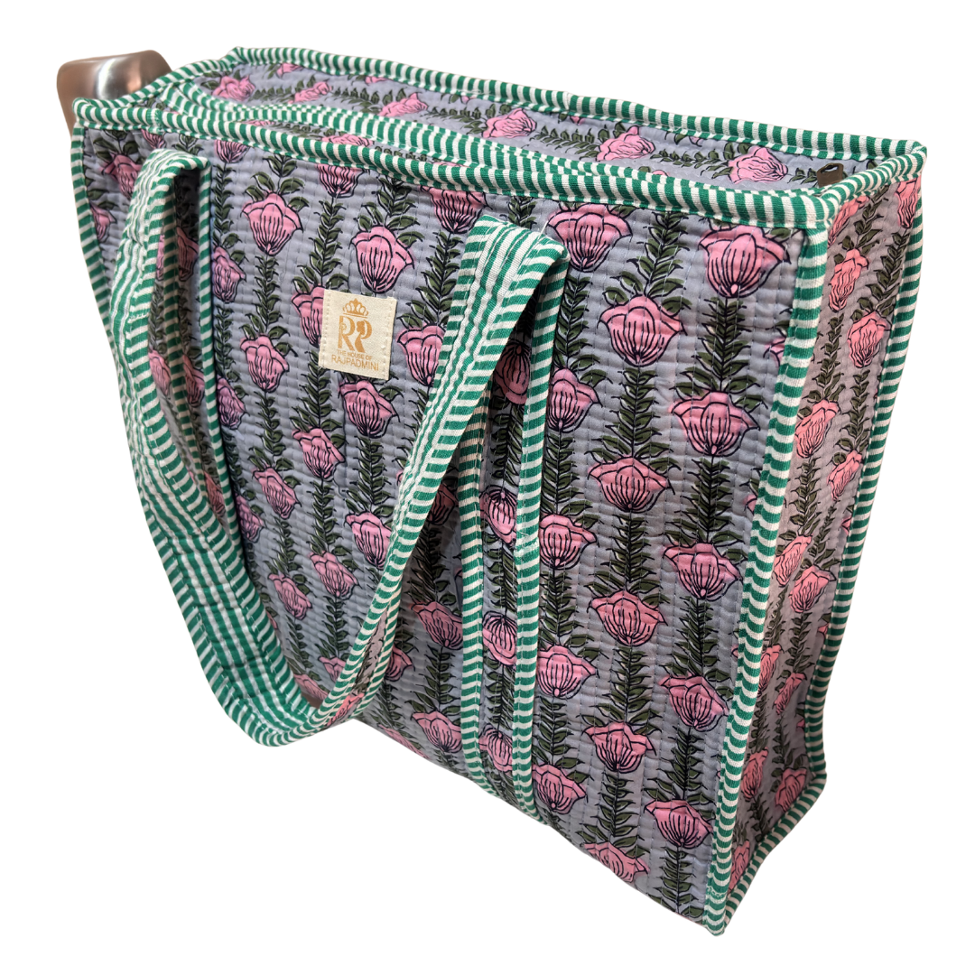 Artisan Quilted Bloom Quilted Cotton Tote - Handcrafted Shopping Companion