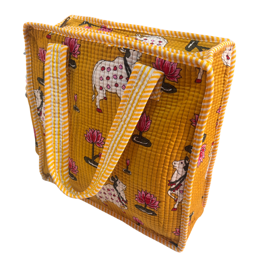 RajPadmini Handcrafted Quilted Cotton Ghar Se Mandir Edition - Tiffin & Pooja Carrier Collection