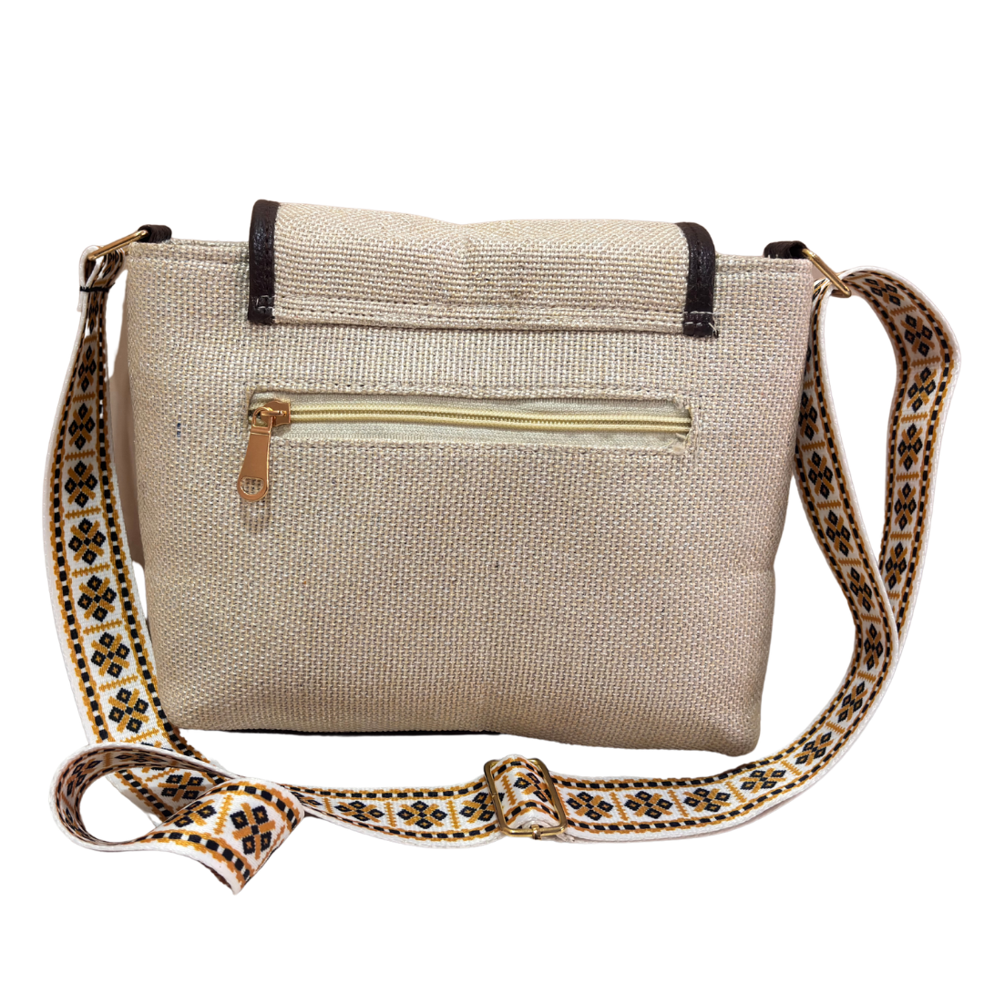 Medallion Embossed Jute Sling Bag