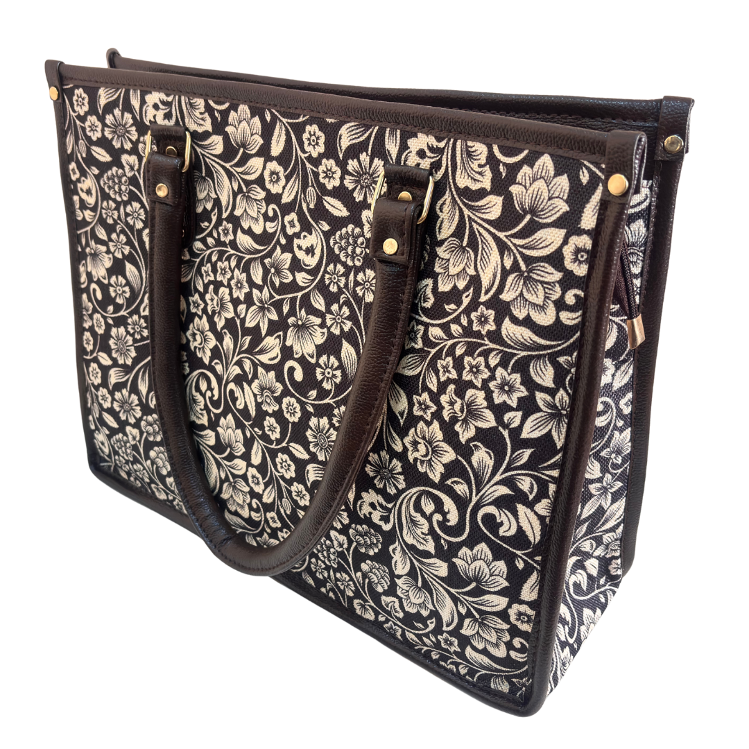 Office Tote Bag for Women | Block Print Rajasthani Tote with Laptop Space & Matching Pouch