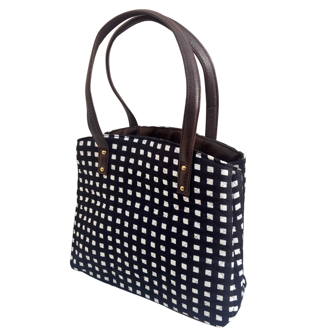 The House of RajPadmini Cross Quilted Cotton Tote Bag with Matching Pouch