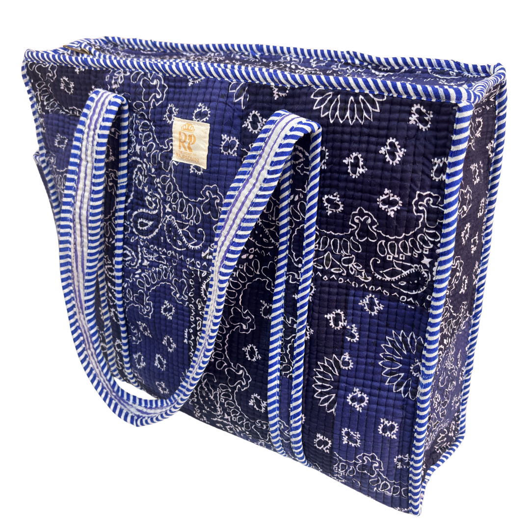 Artisan Quilted Bloom Quilted Cotton Tote - Handcrafted Shopping Companion