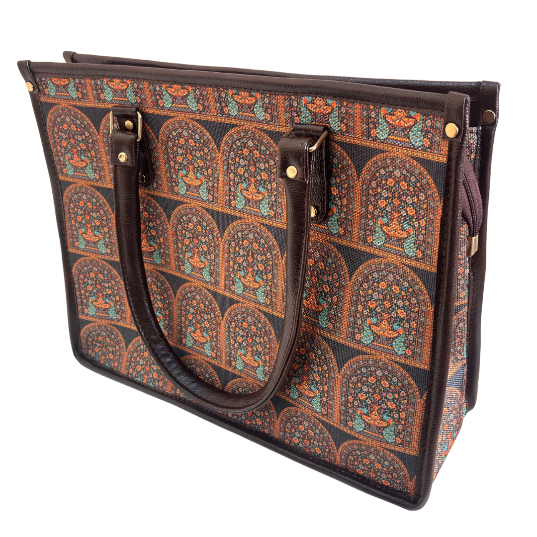 Office Tote Bag for Women | Block Print Rajasthani Tote with Laptop Space & Matching Pouch