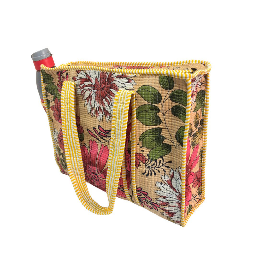 Artisan Quilted Bloom Cotton Tote - Handcrafted Shopping Companion