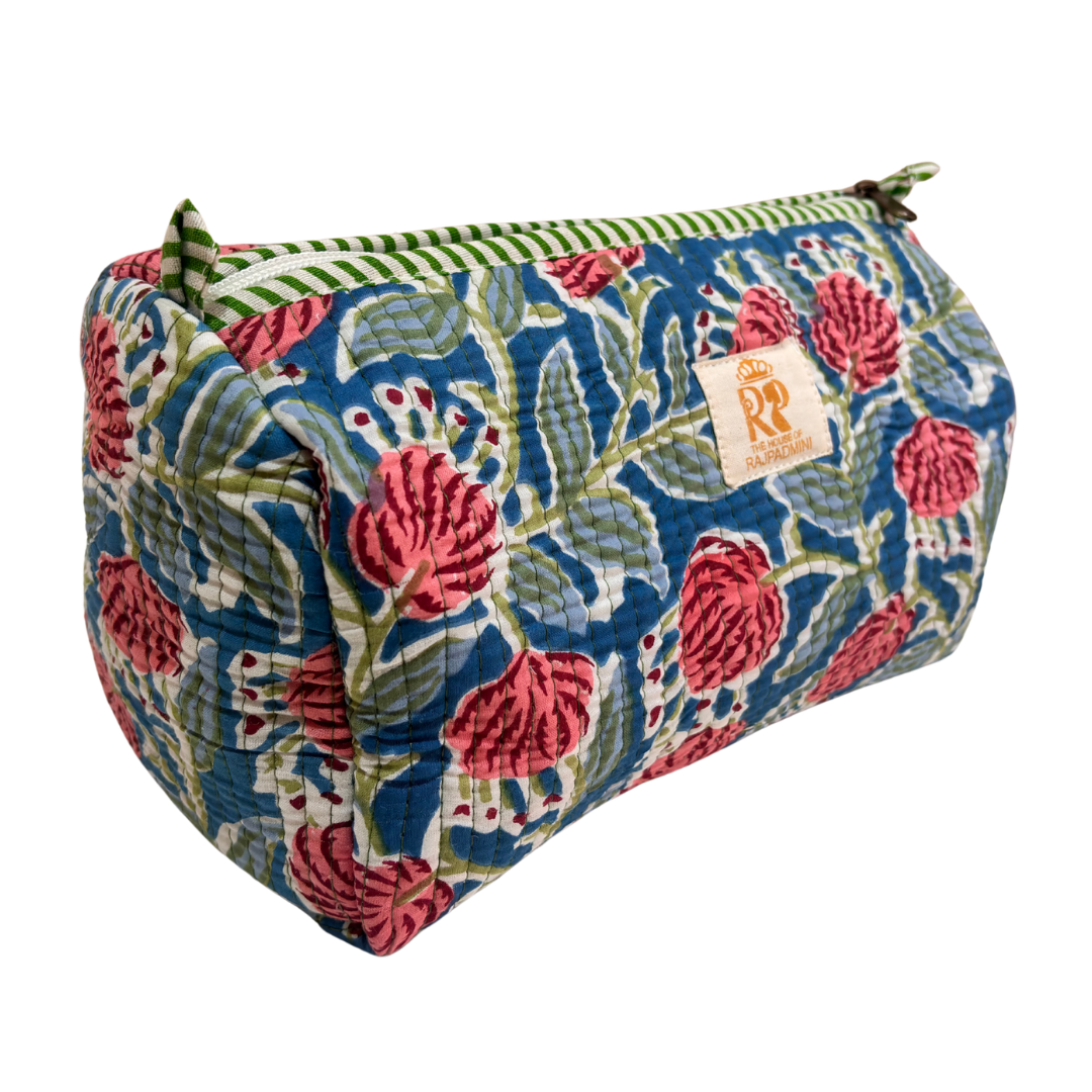 Quilted Cotton Travel Pouch Set of 3 – Waterproof Toiletry Organizer | Handcrafted in India