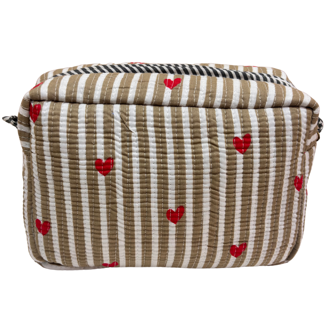 Multi-Pocket Travel Cosmetic Case with Flap & Front Zip — Handcrafted Quilted Block Print | RajPadmini
