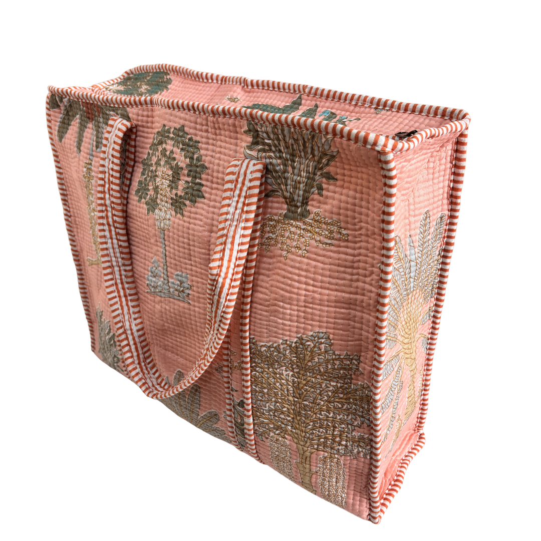 Quilted Cotton Shopping Tote Bag – Block Print, Handcrafted | The House of RajPadmini