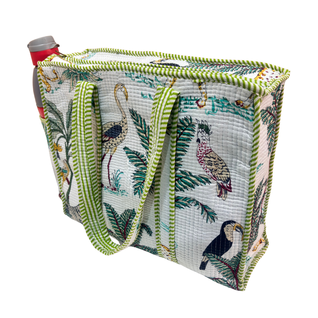 Artisan Quilted Bloom Cotton Tote - Handcrafted Shopping Companion