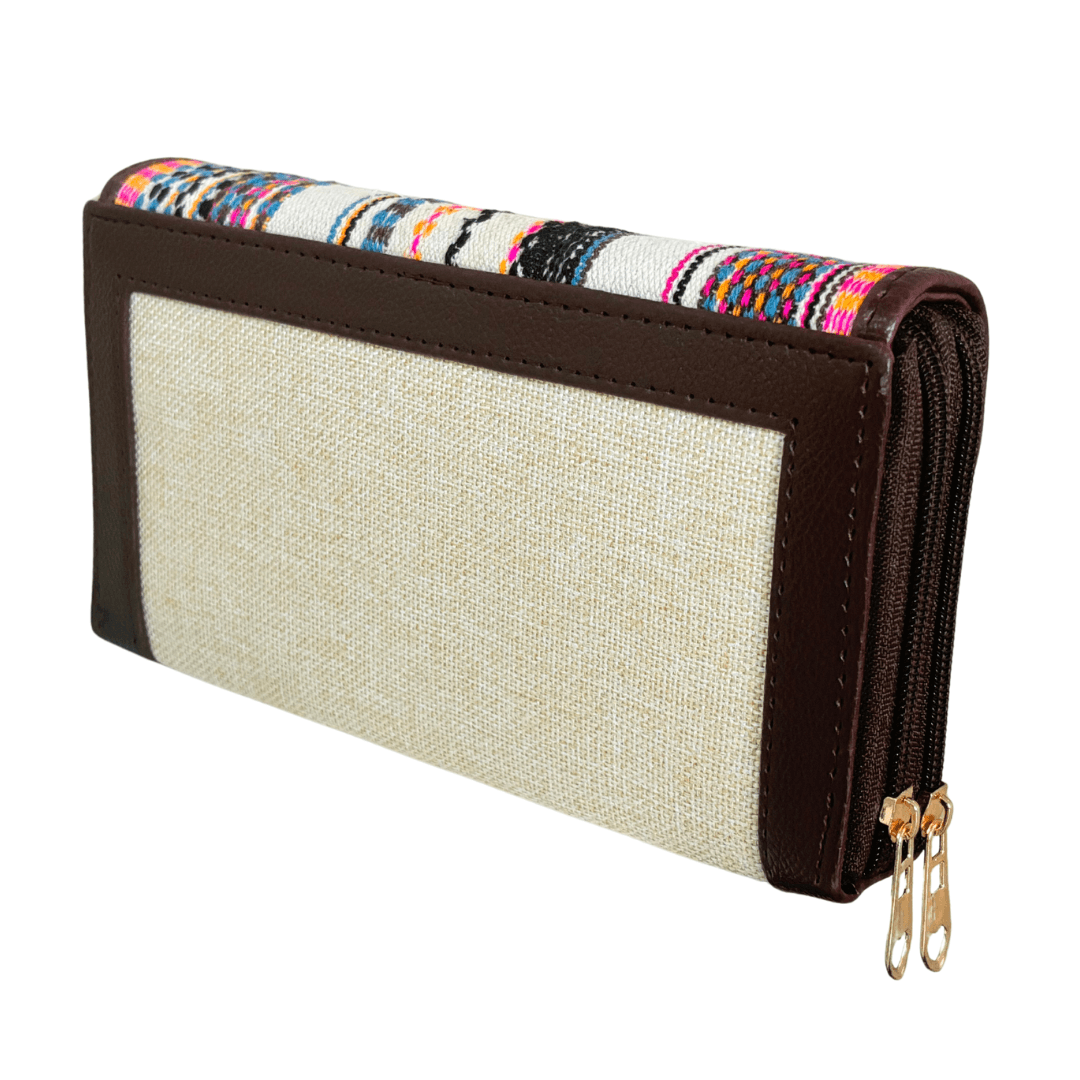 The Hamsafar Edition:- Women's Ethnic Pearl White Jute Fabric Wallet with Double Partition