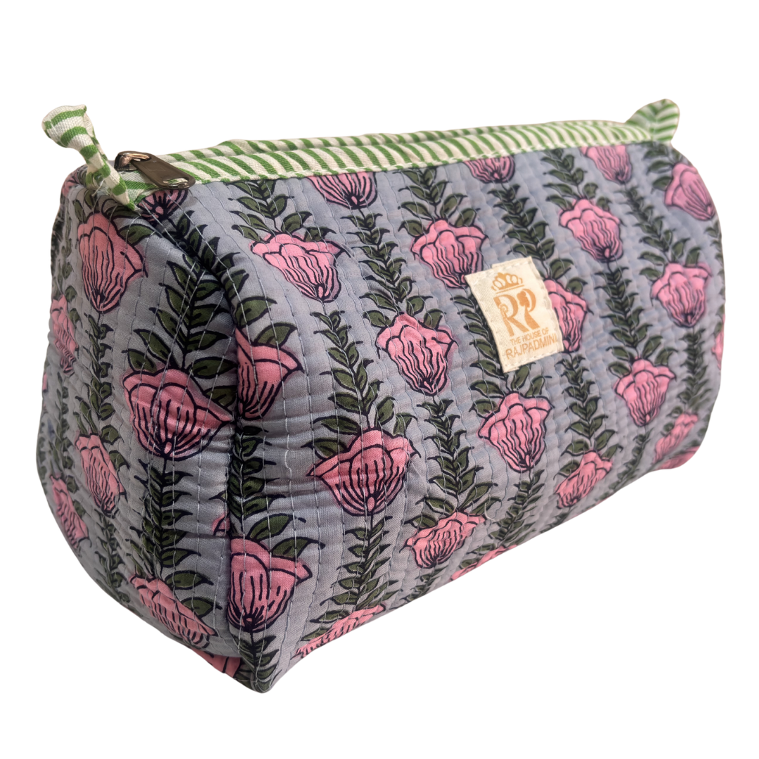 Quilted Cotton Travel Pouch Set of 3 – Waterproof Toiletry Organizer | Handcrafted in India