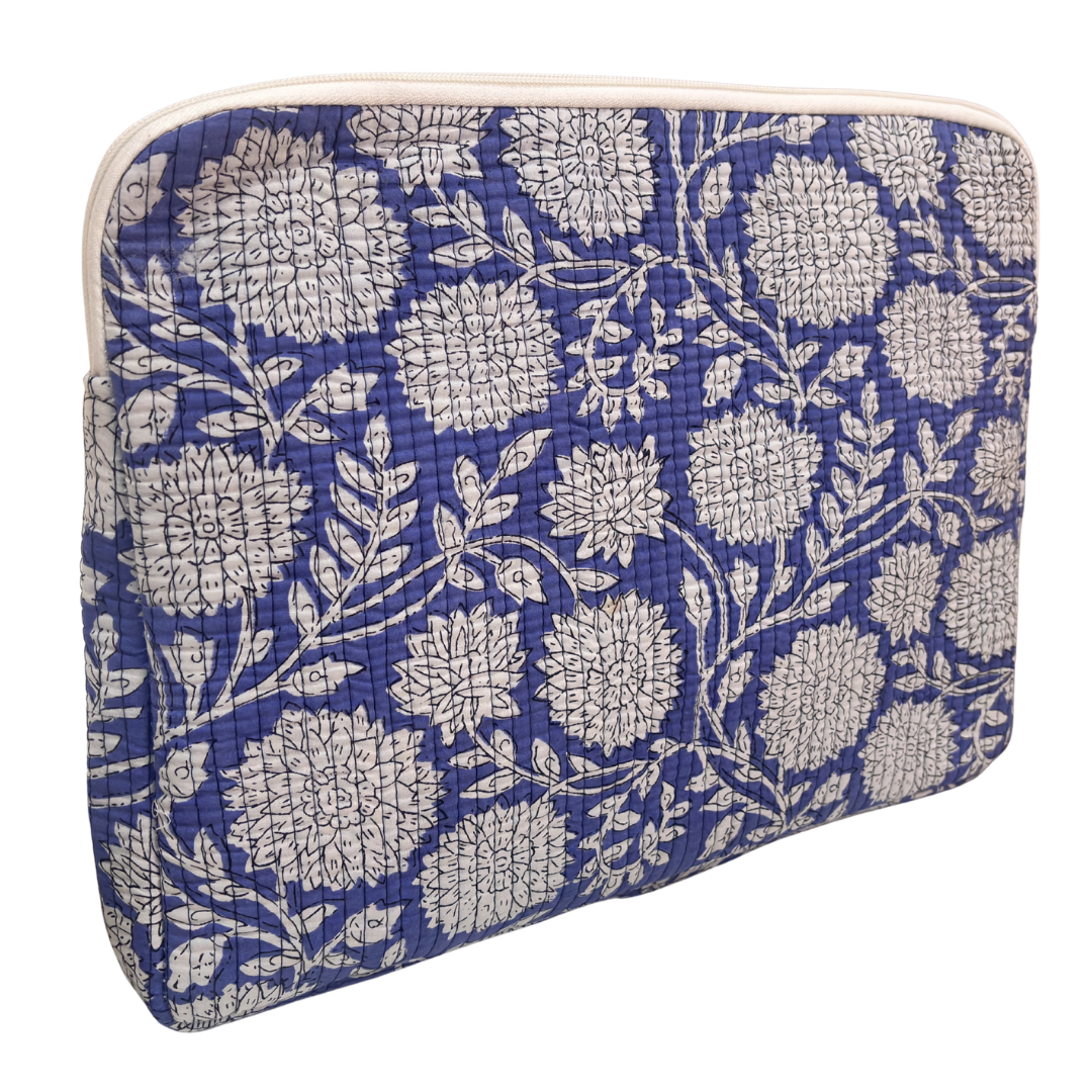 Quilted Cotton Laptop Sleeve with External Pocket — Handcrafted 14-inch Sleeve | The House of RajPadmini