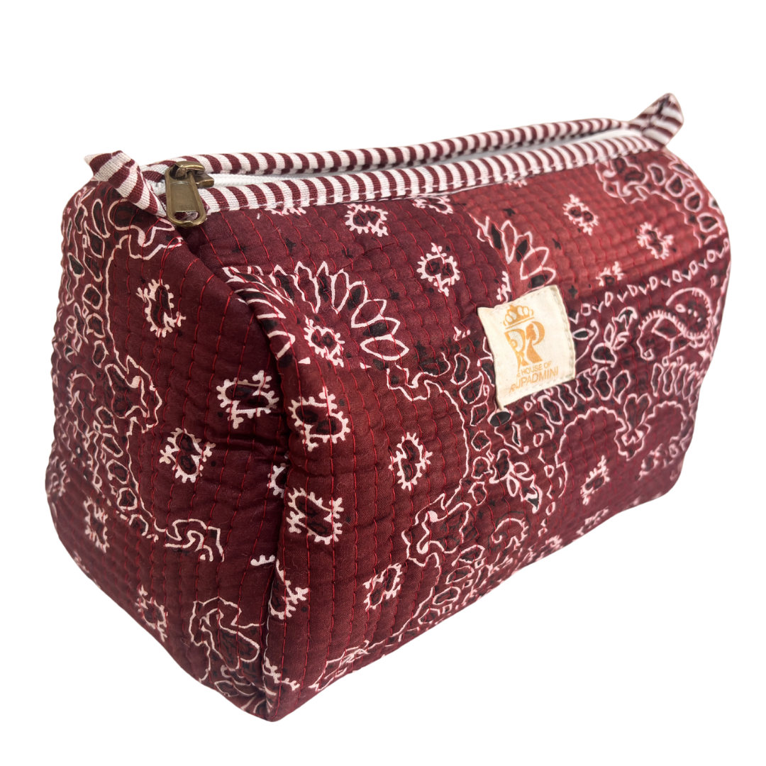 Quilted Cotton Travel Pouch Set of 3 – Waterproof Toiletry Organizer | Handcrafted in India