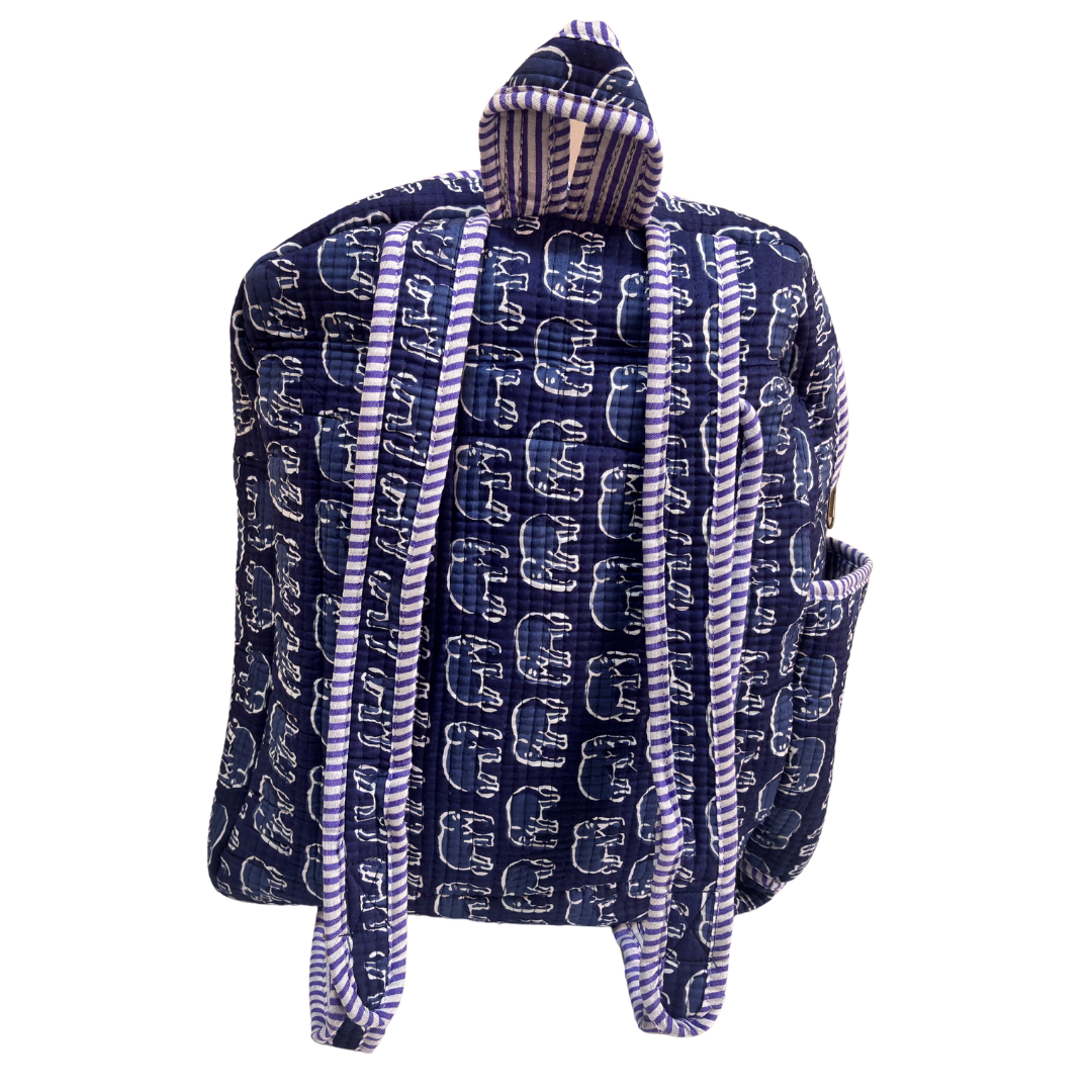 The Jungle Book Edition:- Premium Quilted Blue Cotton Backpack with Animal Print Design - Stylish Eco-Friendly Bag for School, Travel, and Everyday Adventures