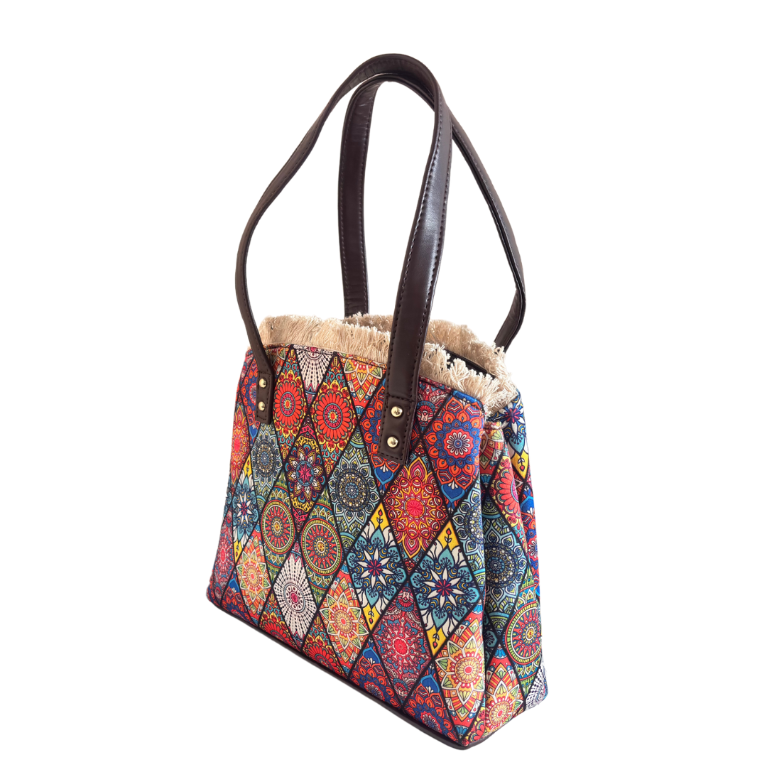 Rajasthani Diamond Print Tote Bag with Complimentary Pouch - The House of RajPadmini