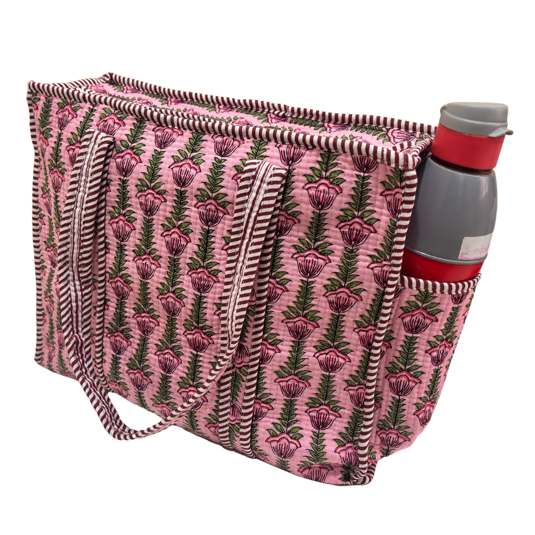 Artisan Quilted Bloom Quilted Cotton Tote - Handcrafted Shopping Companion