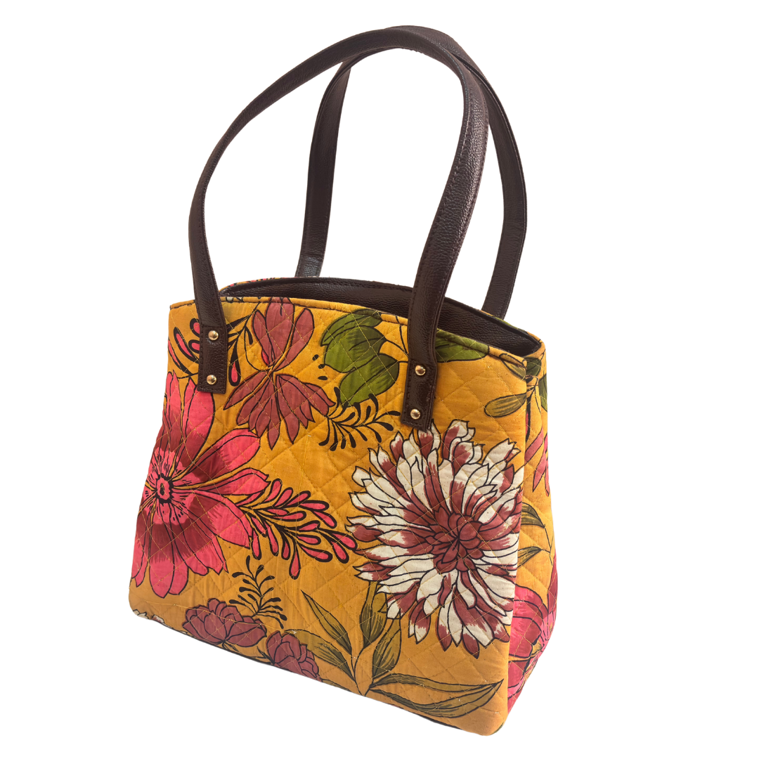 The House of RajPadmini Cross Quilted Cotton Tote Bag with Matching Pouch