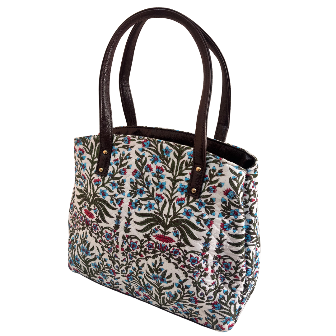 The House of RajPadmini Cross Quilted Cotton Tote Bag with Matching Pouch