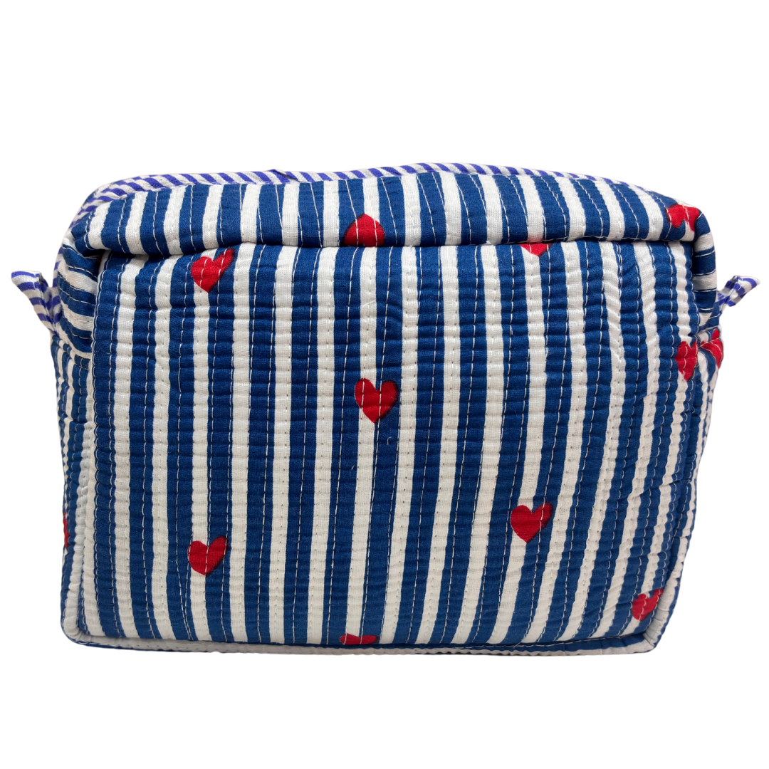 Multi-Pocket Travel Cosmetic Case with Flap & Front Zip — Handcrafted Quilted Block Print | RajPadmini