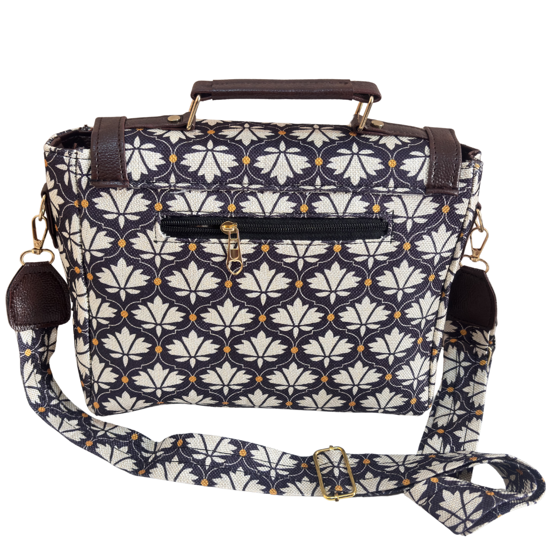 Grey Royal Bouquet Sling Bag – back zip pocket for cards, keys and phone storage