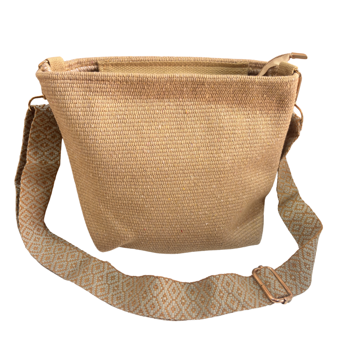 Handwork Bohemian Sling Bag | Canvas Fabric | Beaded Embellishment with Fringe | 21.5x27.9 cm