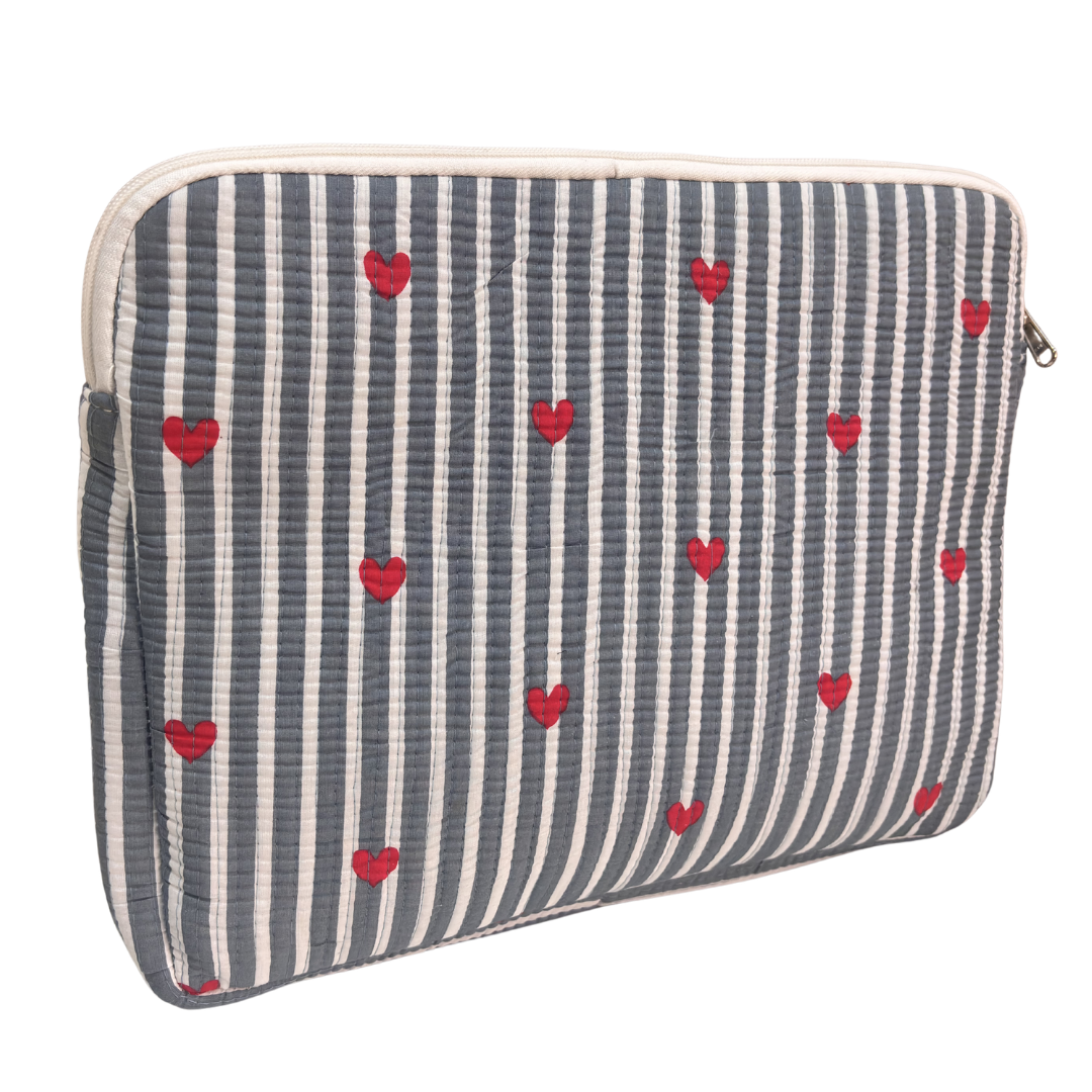 Quilted Cotton Laptop Sleeve with External Pocket — Handcrafted 14-inch Sleeve | The House of RajPadmini