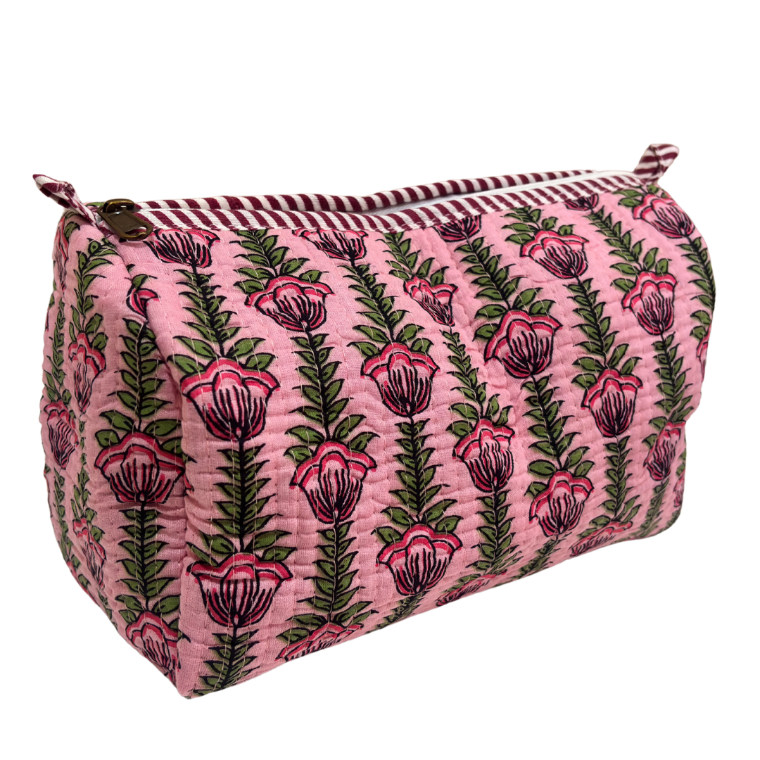 Quilted Cotton Travel Pouch Set of 3 – Waterproof Toiletry Organizer | Handcrafted in India