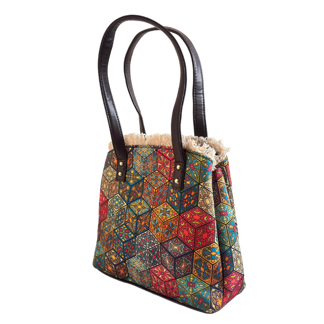 Rajasthani Cube Print Tote Bag with Complimentary Pouch - The House of RajPadmini