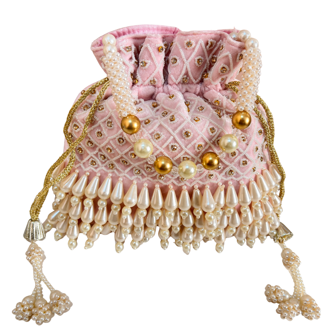 The House of RajPadmini Velvet Pearl Embroidered Potli Bag