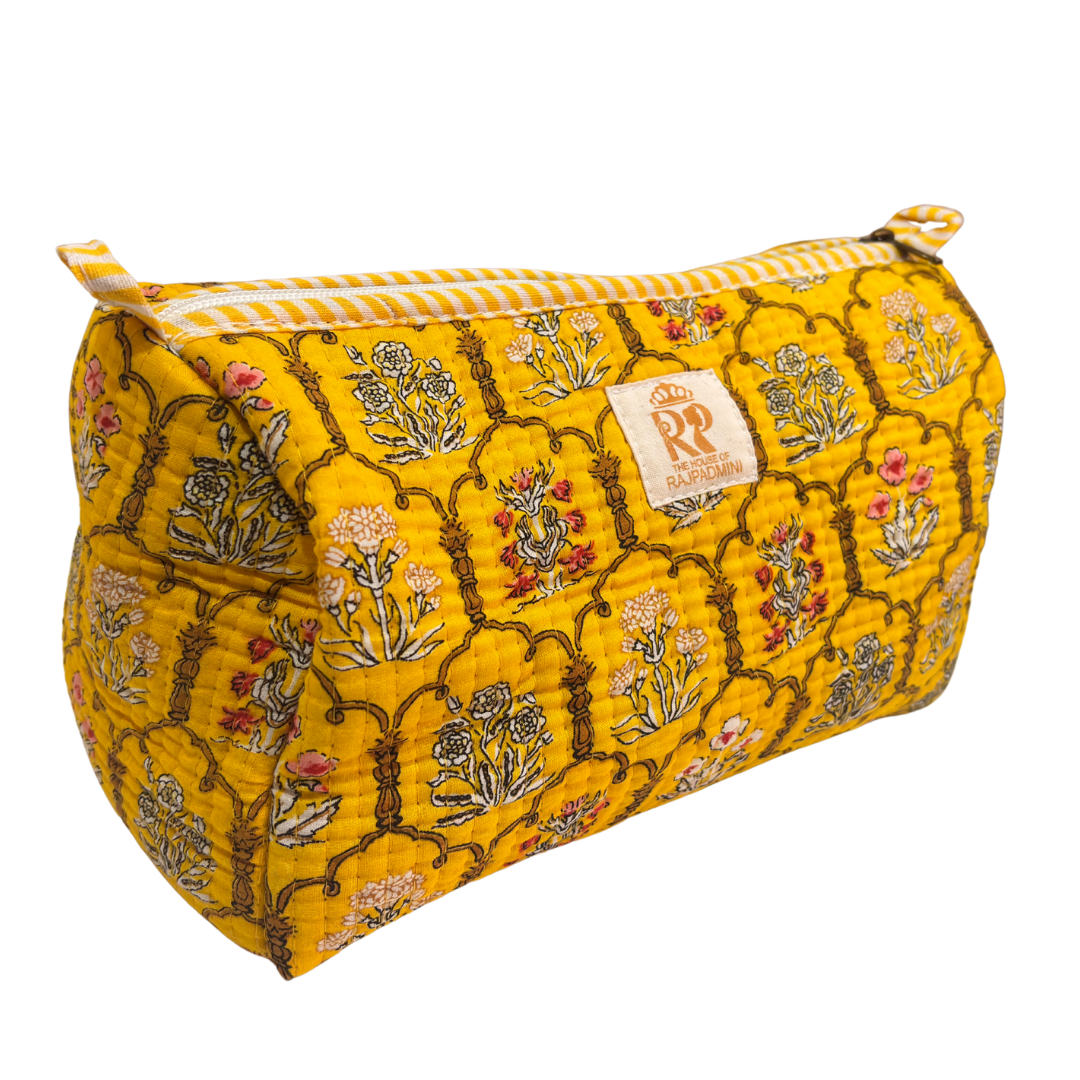 Quilted Cotton Travel Pouch Set of 3 – Waterproof Toiletry Organizer | Handcrafted in India