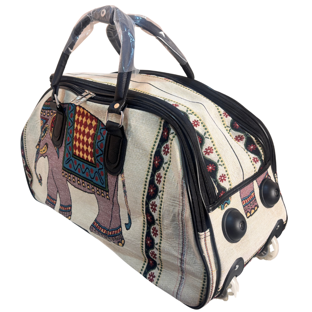 The House of RajPadmini Road Warrior Edition:- Waterproof Elephant Print Wheeled Travel Duffle Trolley Bag